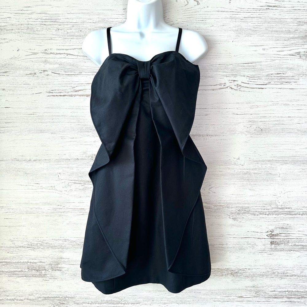 SISLEY Bow Sweetheart Fitted Mini Party Dress Strapless S Black Cocktail Event